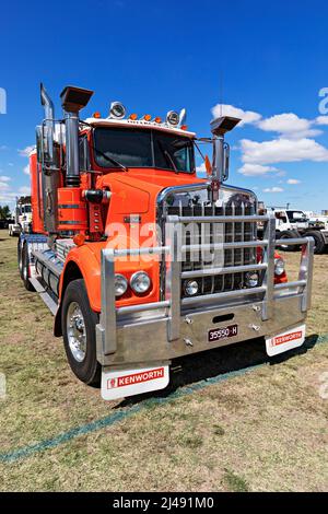 Trucks Australia /  Front view of a Kenworth truck  in the 1850`s gold mining town of Clunes in Victoria Australia. Stock Photo